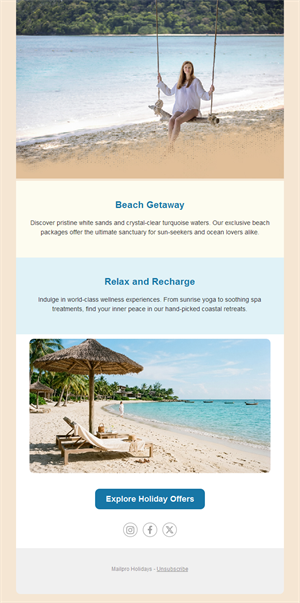 Beach getaway and wellness email